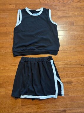Black and White Mesh Tank Top and Skort Set